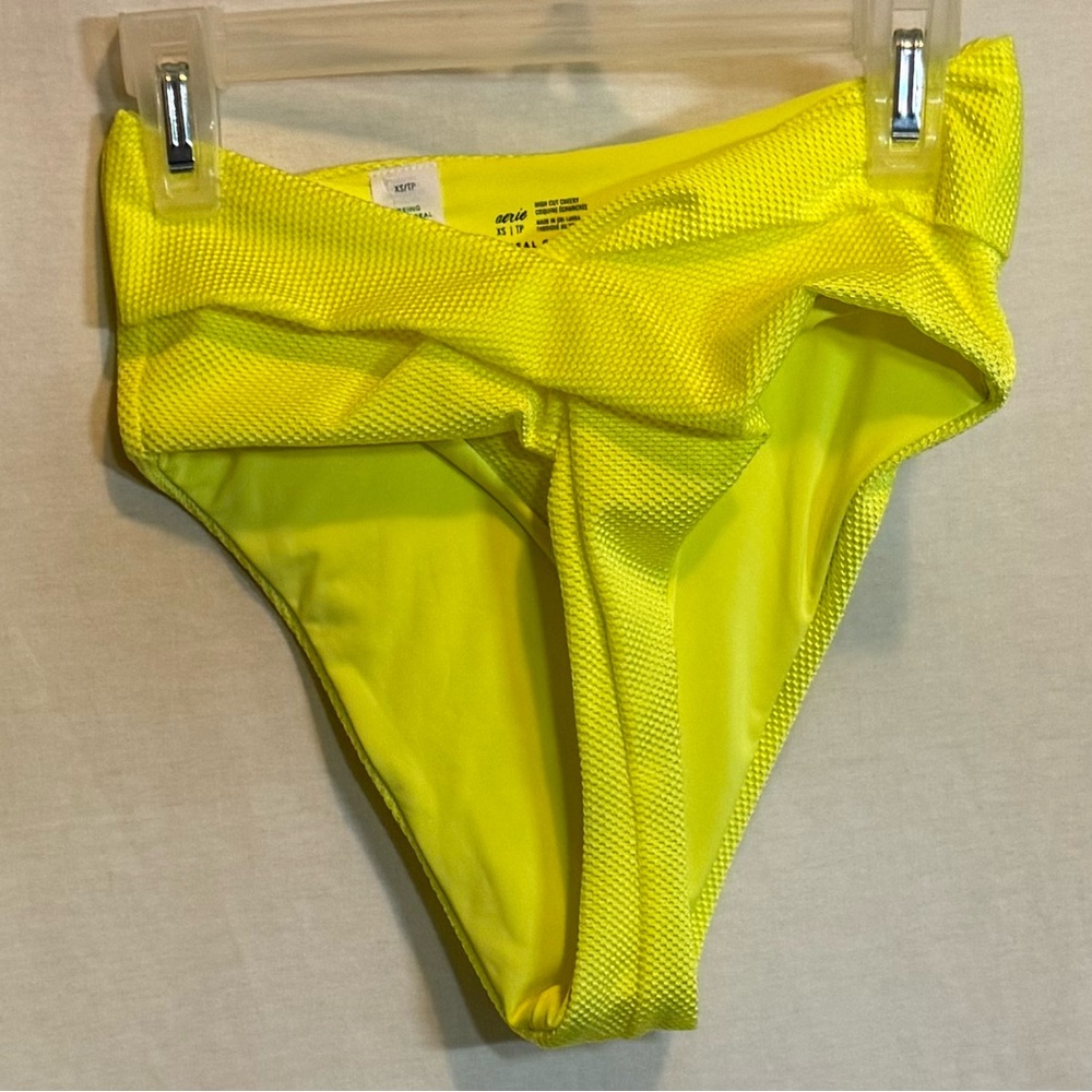 AA-429 Aerie NWT High Cut Cheeky Yellow‎ Summer Swim Bikini Bottoms Size XS